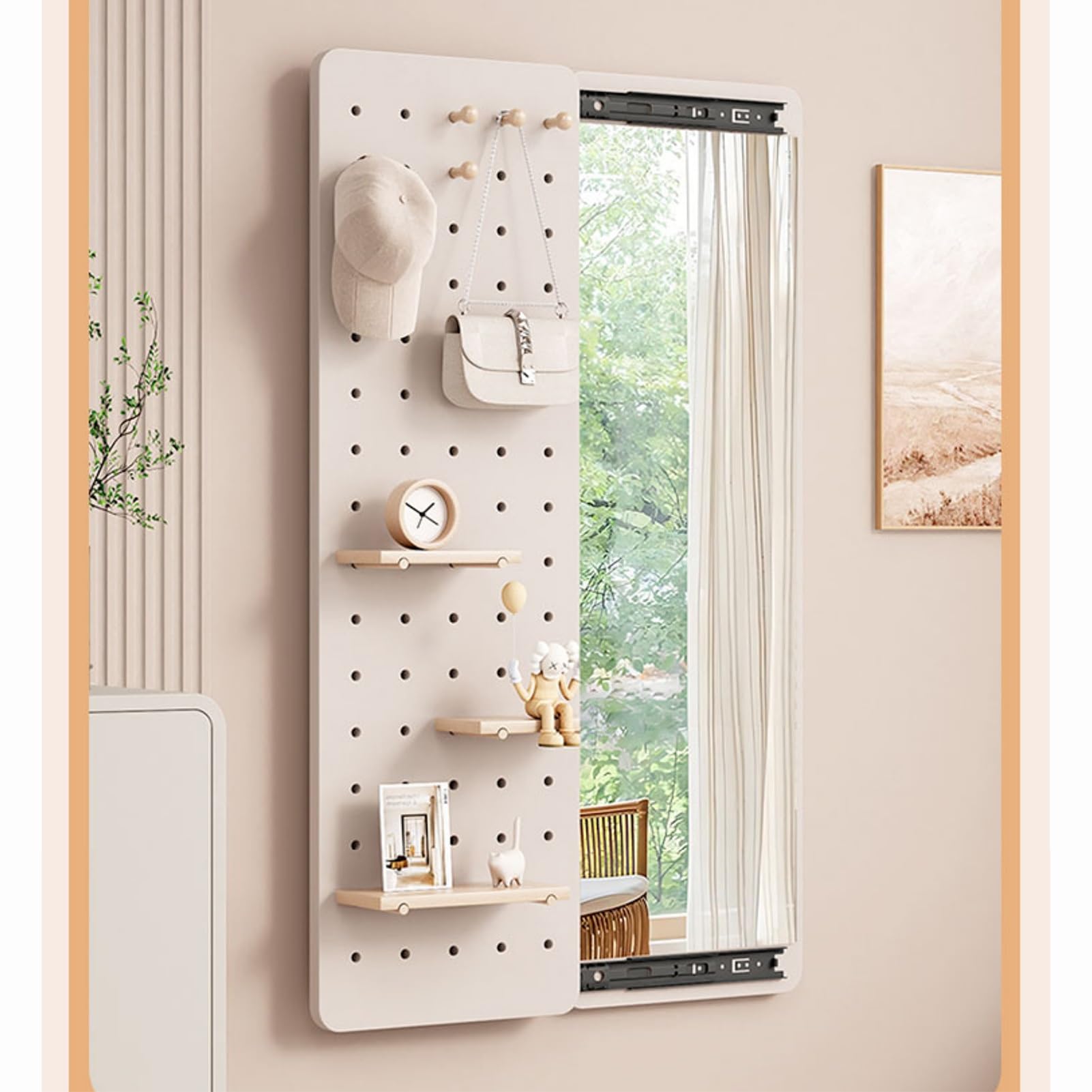 Lochplatte Holz mit Unsichtbarem Ganzkörperspiegel, Lochwand Pegboard Werkzeugwand Werkzeug Wandhalterung Werkzeugwände Werkstattwand Stecktafel Wand(Green,120x50cm/47x20in)