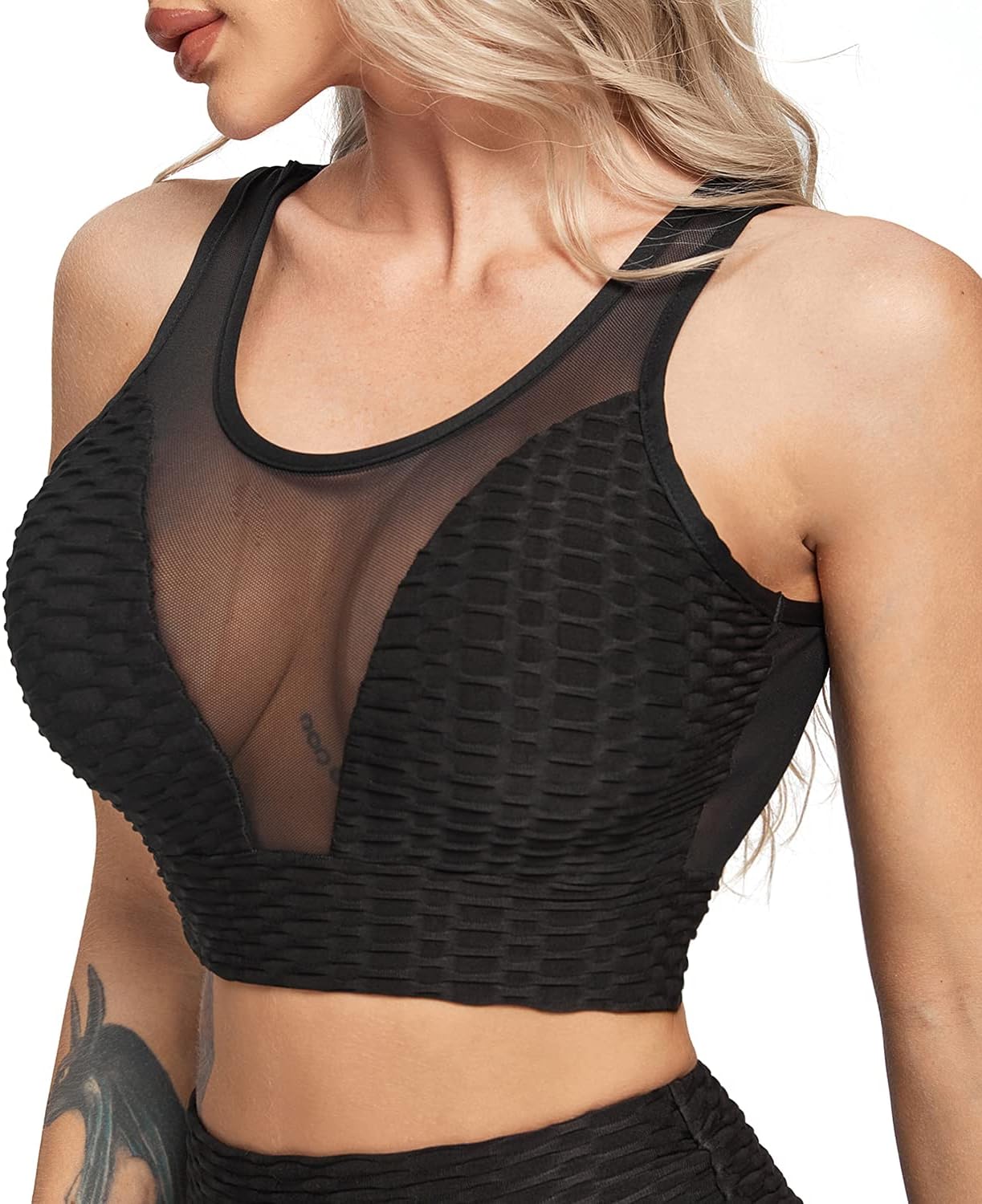 Tank Top Sports Bras Textured Middle Impact Support Yoga Crop Tops Gym Workout Shirts