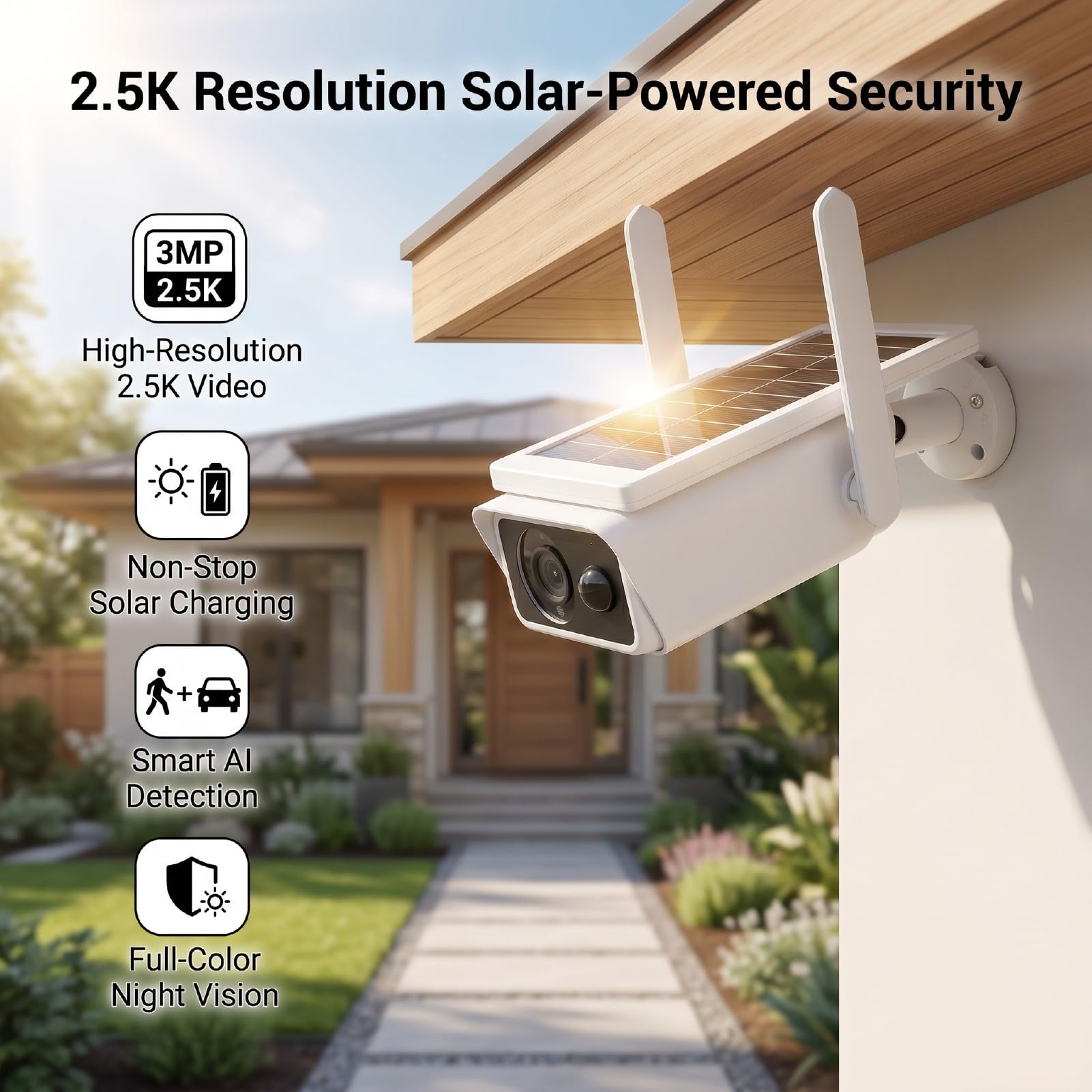 2K-Solar-Überwachungskameras, Kabellos für den Außenbereich, Aufzeichnung Rund um die Uhr, 360°-Ansicht, Schwenk-/Neigefunktion, Vollfarb-Nachtsicht mit Spotlight