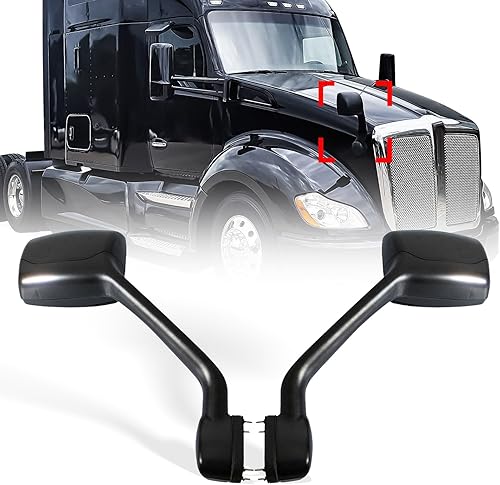 High Soar Conjunto de espejos de capó negro para KENWORTH T680 (2000-2017), PETERBILT 579 (2010-2017)587 (2010-2017), lado del conductor y del