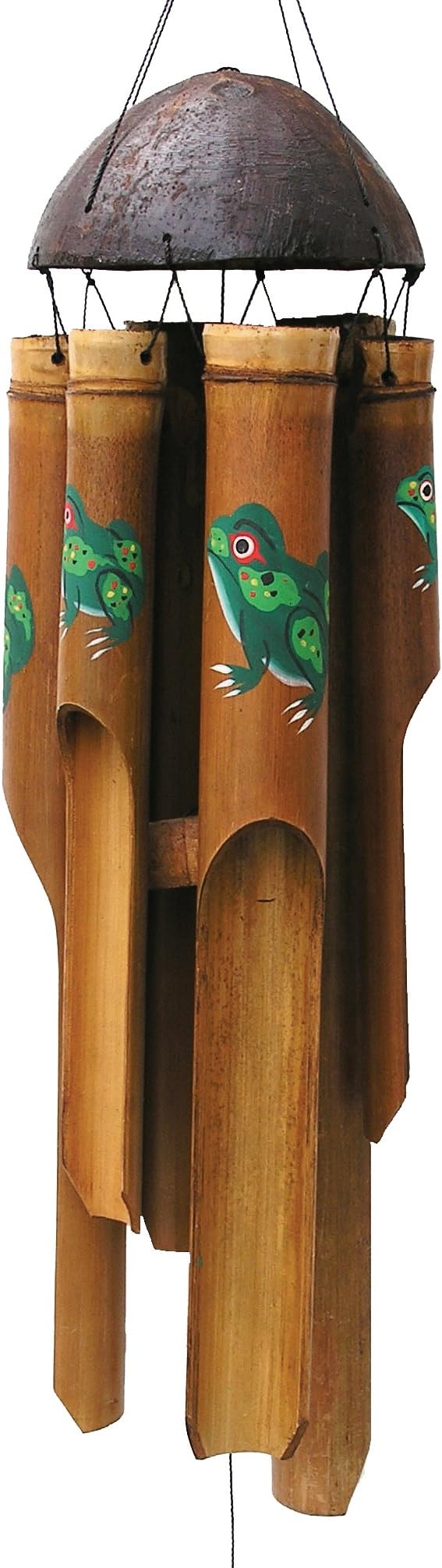 Cohasset Gifts Bamboo Wind Chime | #141 | Frog Simple Bamboo Wind Chime | Wood, Outdoor, Home Décor for Decks, Garden, Porch | Medium | Hand Painted Green Frog |
