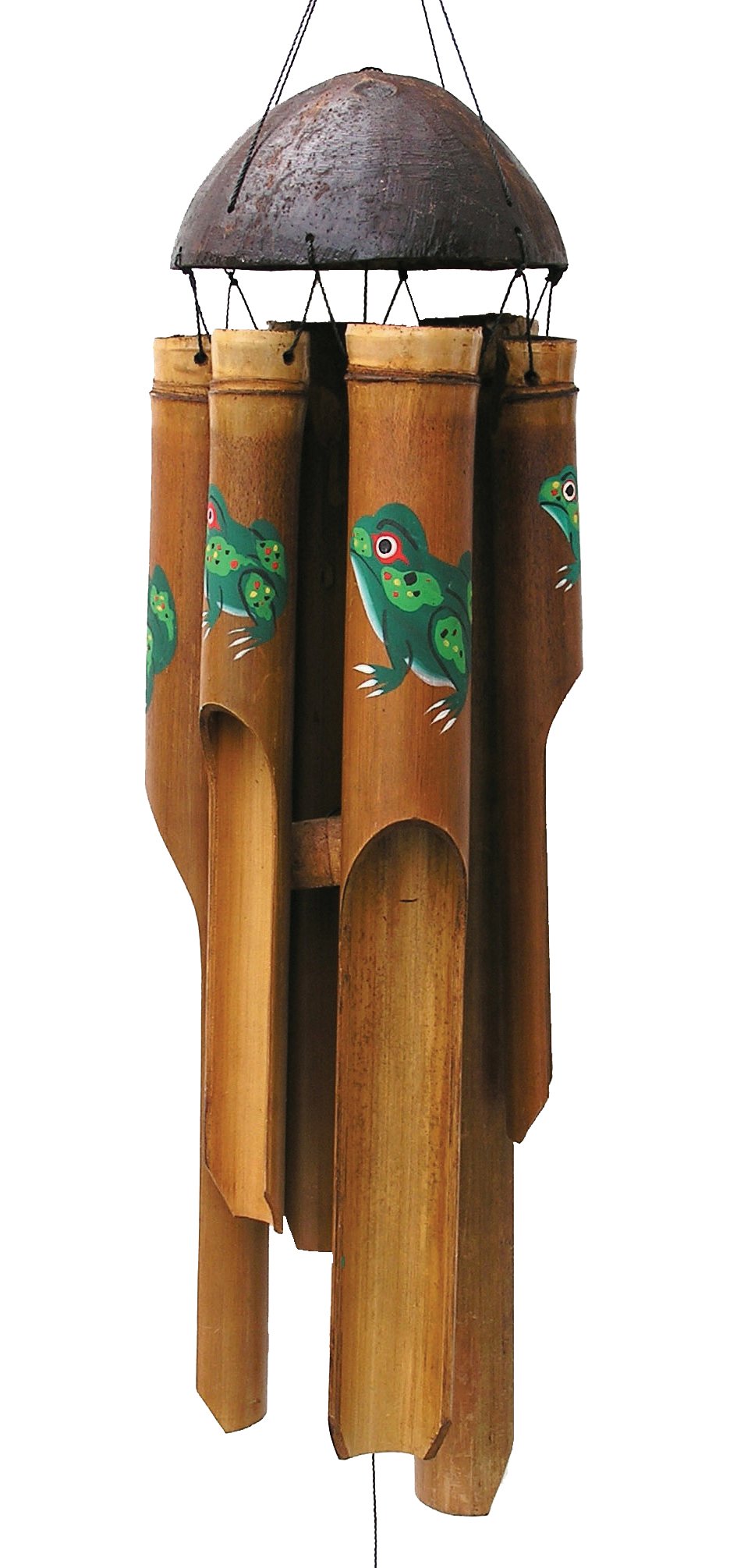 Cohasset Gifts Bamboo Wind Chime | #140 | Frog Simple Bamboo Wind Chime | Wood, Outdoor, Home Décor for Decks, Garden, Porch | Small | Hand Painted Green Frog |