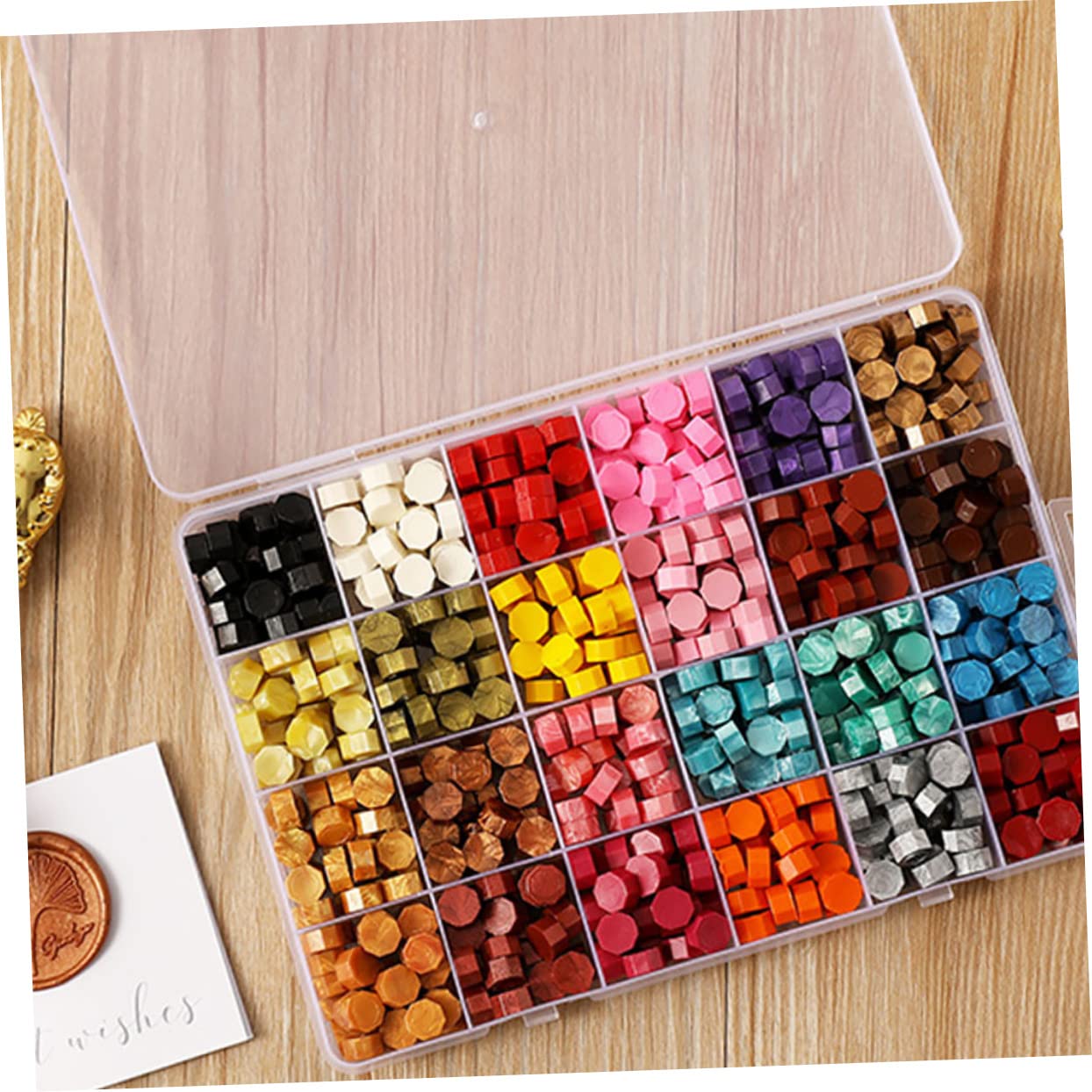 Anneome 1 Schachtel Farben Wachssiegelperlen Set mit Schmelzlöffel Versiegelungswachs für DIY Karten Umschläge und Hochzeitseinladungen Praktischer Aufbewahrungsbox