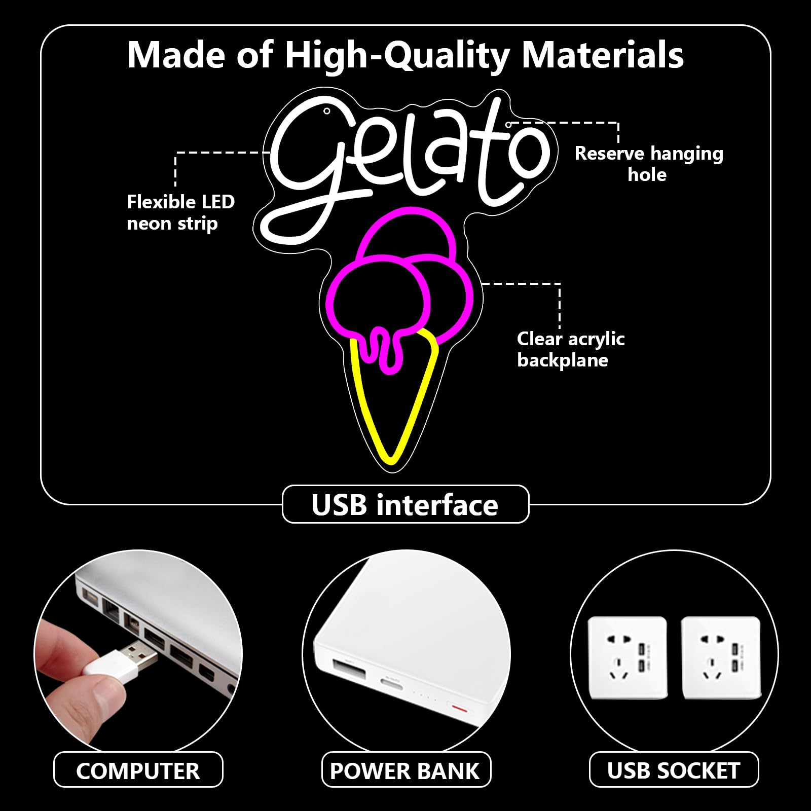 Cartello Neon Gelato con Luce LED per Decorazione da Parete Ice Cream Neon Sign Luce al Neon per Bevande Frozen Ristorante Illuminazione per Gelateria Bar Café Club Decorazione