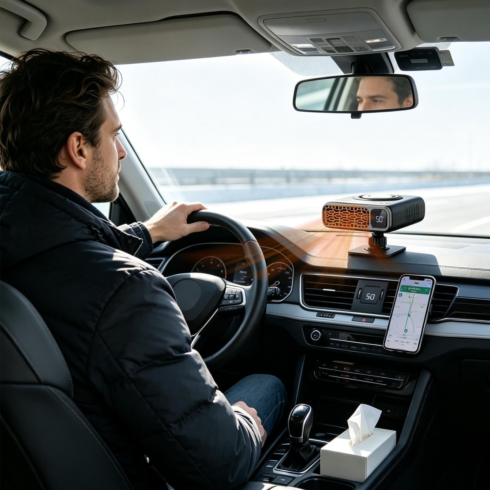 Chauffage Dégivreur pour Voiture Désembueur Hiver Rotatif 360° Enfichable