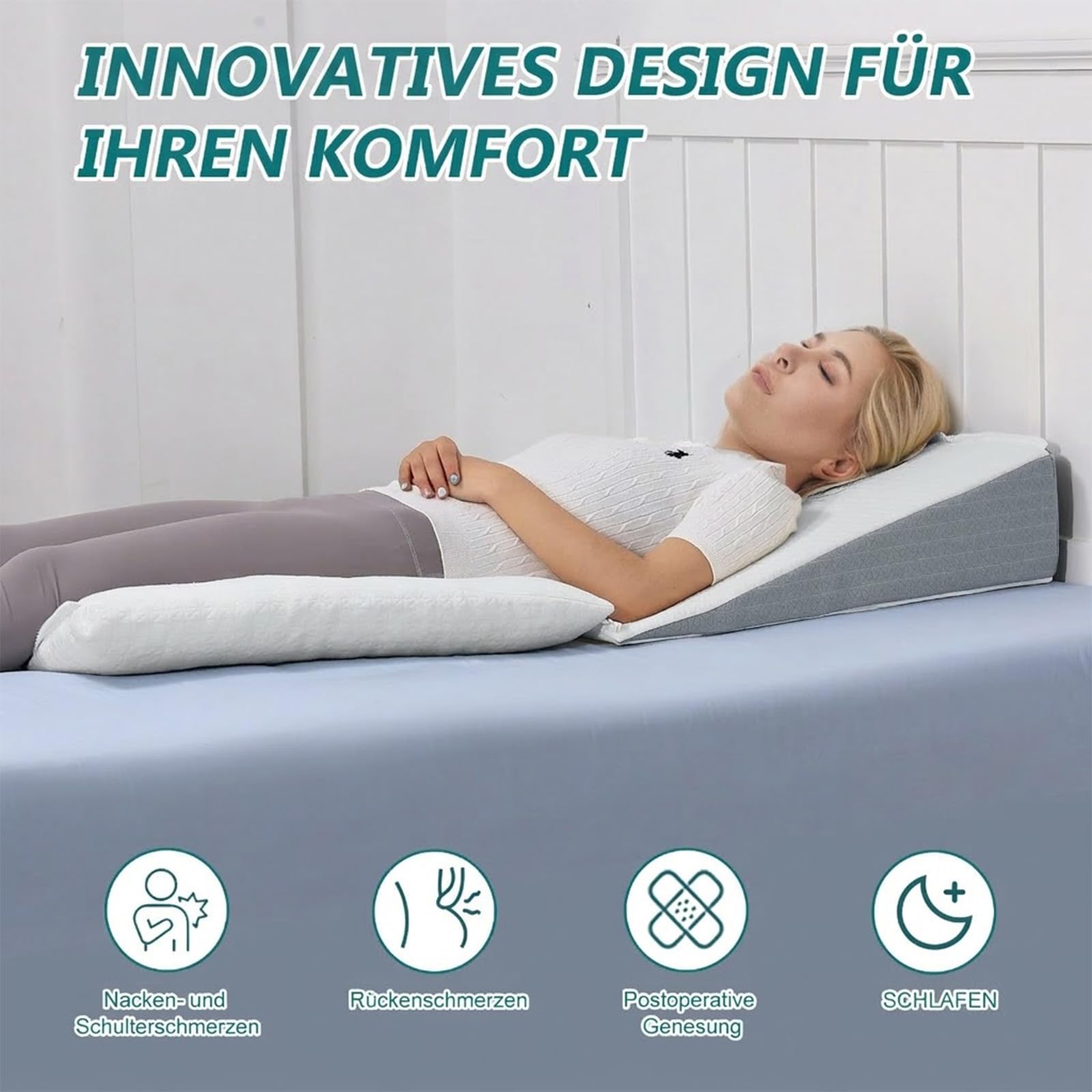 GOFORIT Keilkissen für Bett & Sofa, Individuell anpassbare Memory-Schaum-Auflage, Matratzenkeil, Groß Lesekissen zur Schlaferhöhung Rückenkissen als Bettkopfteil, Rückenstützkissen, 60x60x19