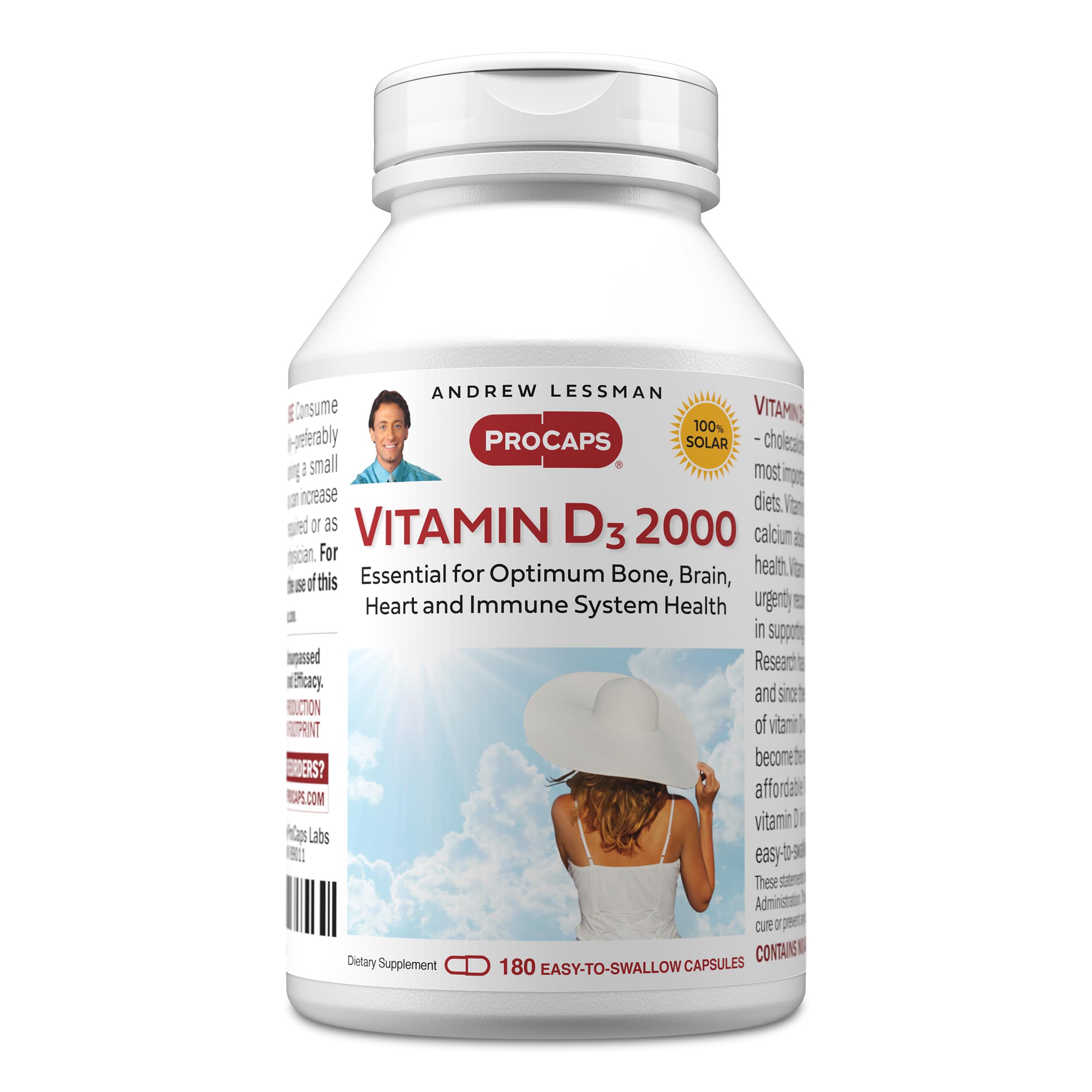 ANDREW LESSMAN Vitamin D3 2000 IU 180 Capsules - High Potency, Essential for Calcium Absorption, Supports Bone Health, Healthy Muscle Function, Immune