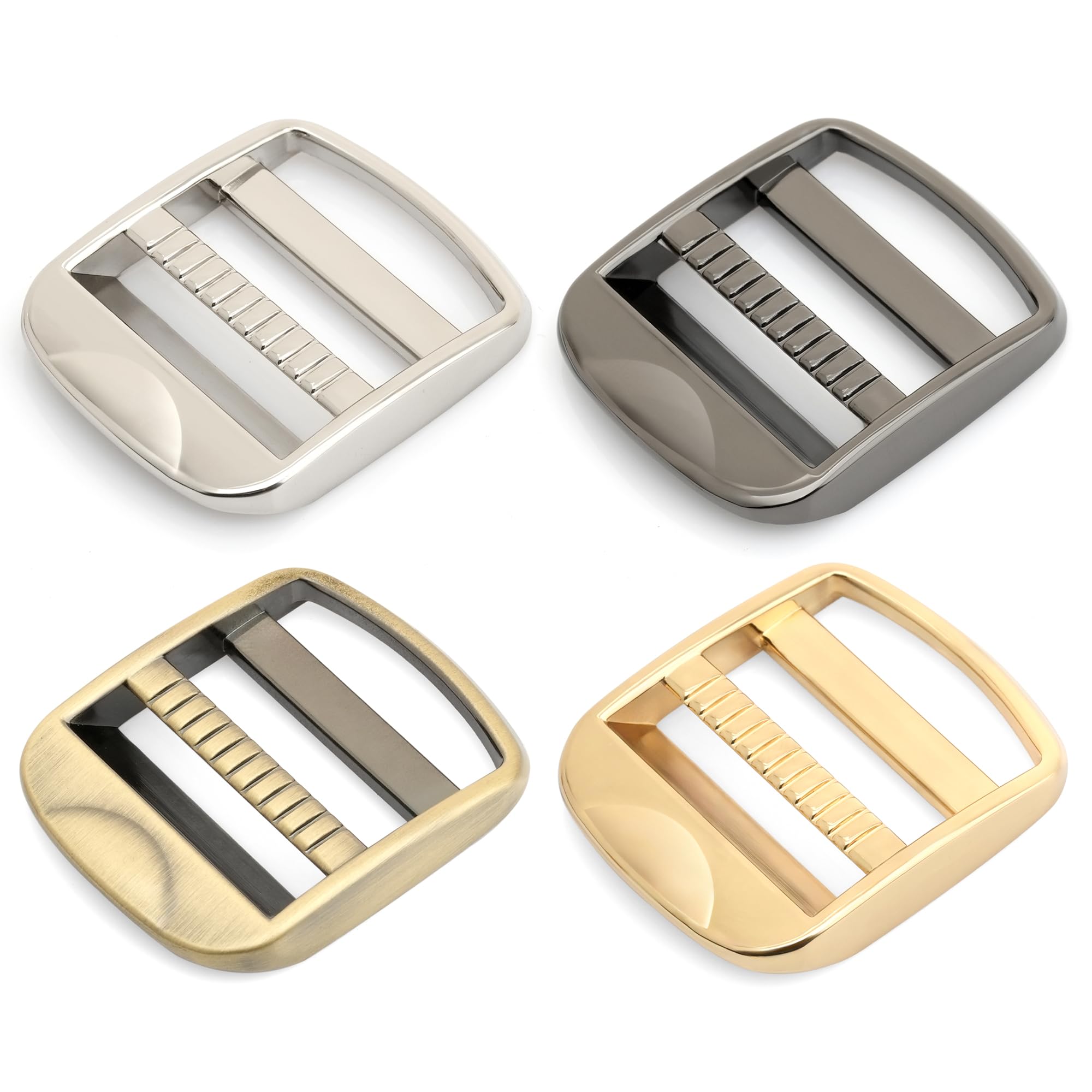 CRAFTMEMORE Strong Metal Ladder Lock Tri-Glide Tension Lock Slide Buckle Adjustable Backpack Strap 4pcs SC82 (1 Inch, Brushed Brass)