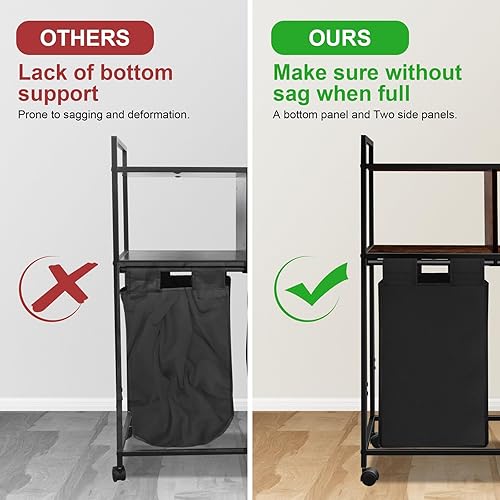 Miniatura 5 de Cesta de lavandería con 3 compartimentos, cesta de lavandería con 3 bolsas extraíbles y extraíbles, clasificador de lavandería con doble estante y