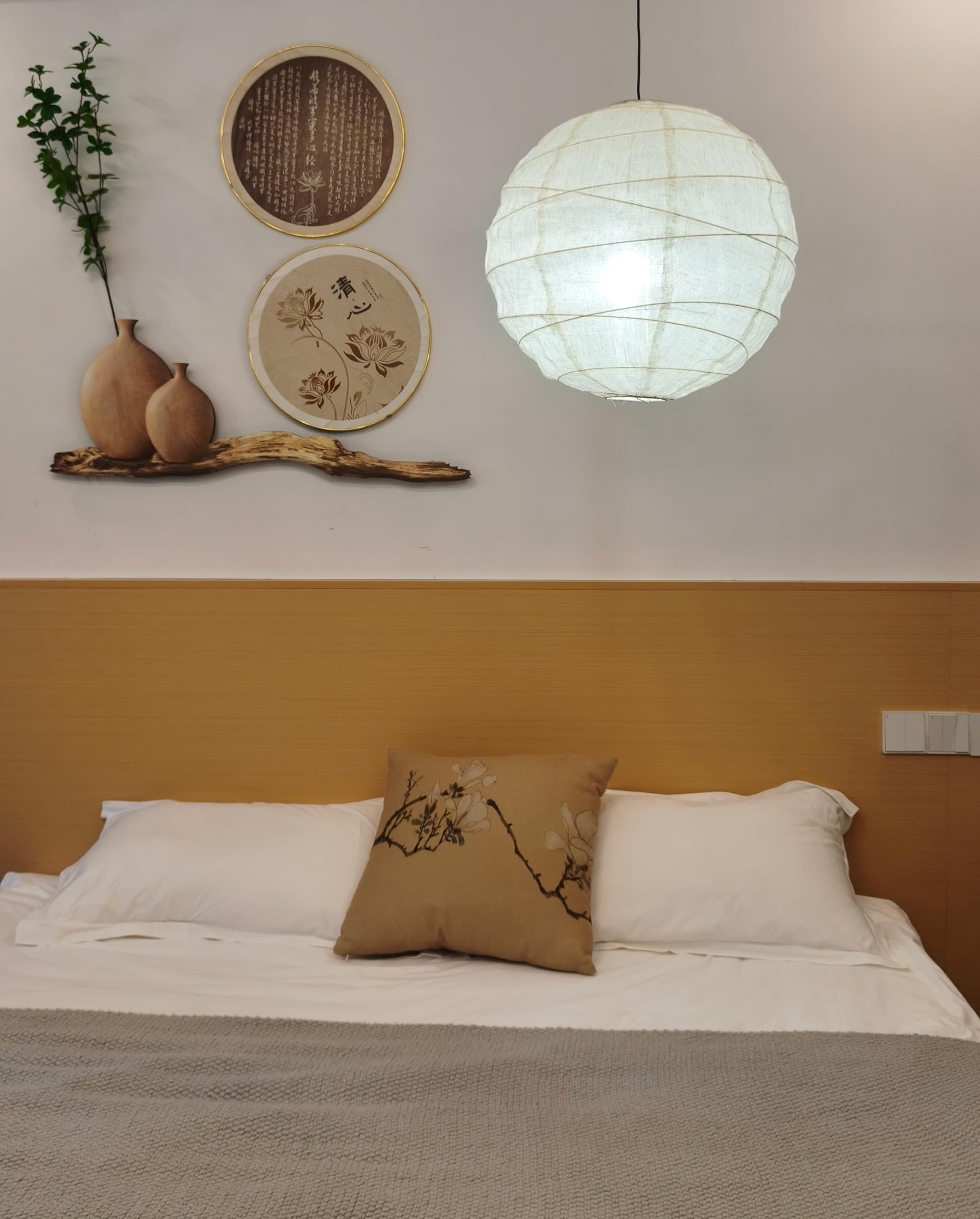Leinen Lampenschirm, Faltbar Lampenschirme für Pendelleuchten, Handgefertigte Leinenlaterne für Innendekoration In Wohnzimmer, Esszimmer, Schlafzimmer, Arbeitszimmer, Flur Usw（45cm)