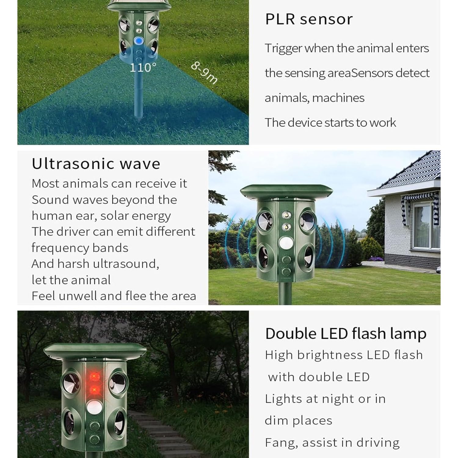 Répulsif Chat Extérieur Ultrason Solaire répulsif pour Chats de Jardin