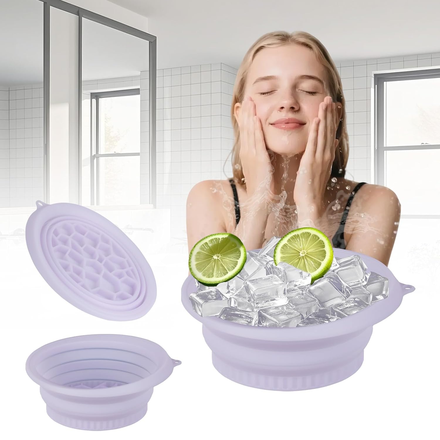 Face Bowl for Ice with Built-In Ice Tray, Face Ice Bath Bowl (Silicone), Foldable and Hanging Design, for Easy Storage and Carrying, for Cold Plunge Therapy Portable Spa Tool Home & Travel
