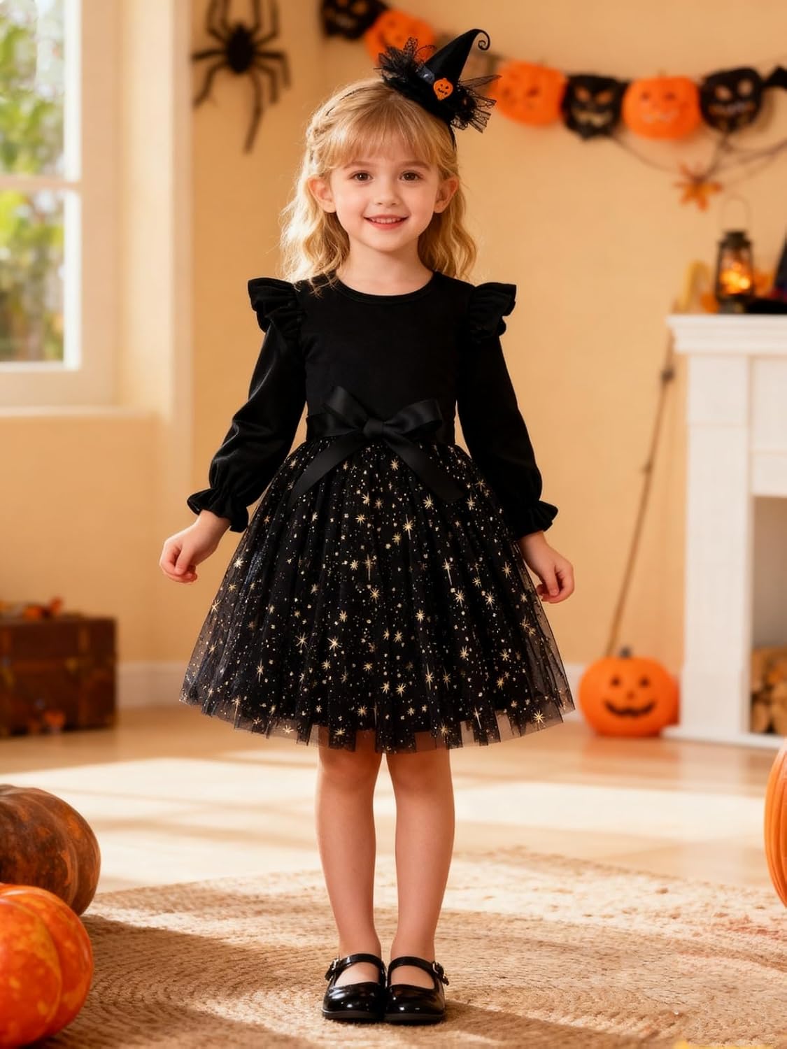 Patgoal Toddler Girls Tutu Dresses Velvet Tulle Dress with Sequin Long Sleeve Holiday Party Fall Winter Dress 2-7Y - Image 7