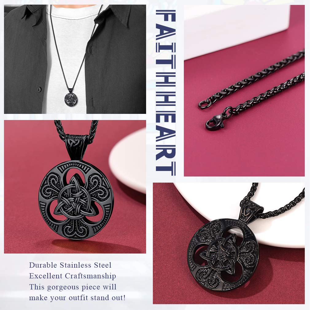 FaithHeart Collar Vikingo Hombre Acero Inoxidable 316L Colgante Celta/Triple Luna Diosa/Vikingo/Hacha Dios Odin Joyería Moral Talismán Protección Familia Regalo Padre