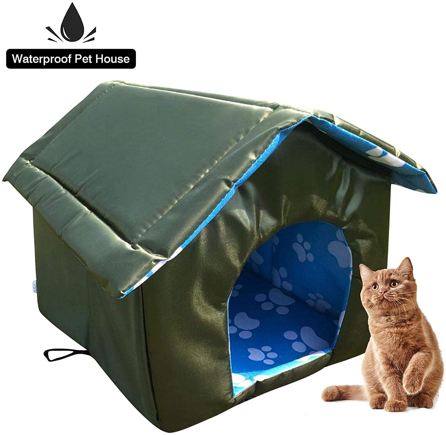 Maison Pour Chat D'Extérieur - Nid Isolé Imperméable Avec Fenêtre - Base Surélevée 50x40x35 Cm - Pour Chats, Chiens, Lapins - 8