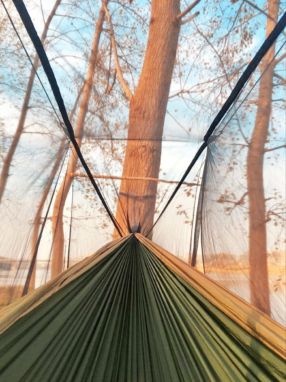 ZOLTA Hängematte zum Aufhängen mit Moskitonetz - mit Beutel und Karabinerhaken - für 2 Personen 260 x 140 cm - Belastbarkeit bis 180 kg, für Terrasse, Balkon, Garten, Outdoor, Camping Survival