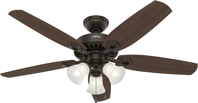 Builder Plus, Indoor, Ceiling Fan, Pull Chain, 52 inch, New Bronze | with LED Lights, Standard Mount, 5 Blades, For Bedroom, Living Room, Includes Bulbs, 53238