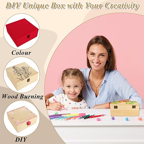 Miniatura 3 de 2 cajas de madera grandes, 12.6 x 8 x 3.1 pulgadas, caja de madera sin terminar con tapa con bisagras, cajas de madera reutilizables para