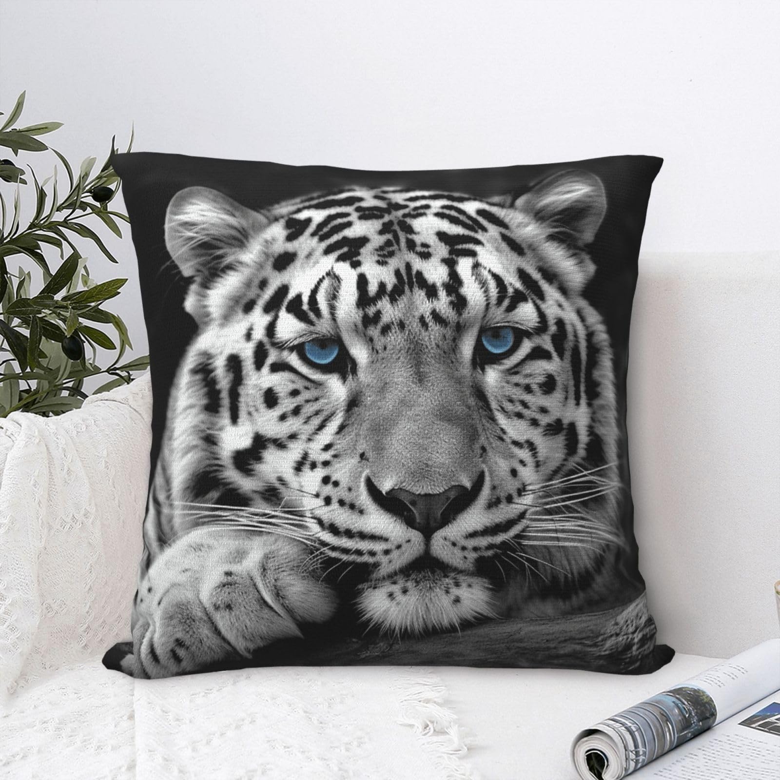 FodPand Luxury Velvet Throw Pillow Covers 18"x18" Super Soft Decorative Pillow Cases - Black and White Tiger Pillowcases Modern Lumbar Cushion Cases for Couch Sofa Bed Pillow Shams