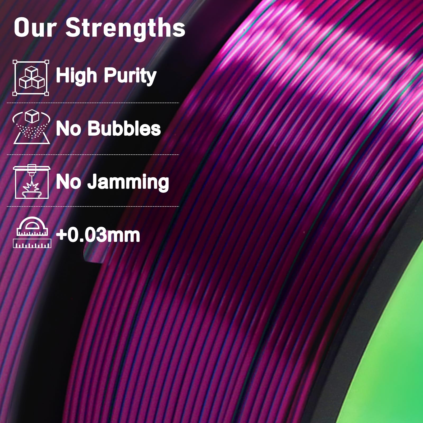 YOUSU Tri Color PLA 3D Printer Filament 1.75mm, Coextrusion Rainbow PLA Filament with Silk PLA Pink-Blue-Green, Multi Color 3D Printing Filament +/-0.02mm, 1kg/2.2lbs