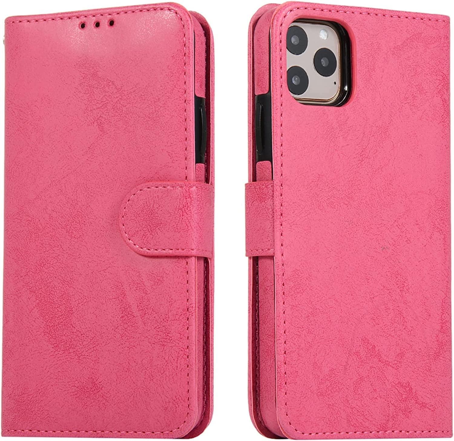 Coque iPhone 13 Pro avec rabat magnétique et fentes cartes en cuir rose supérieur