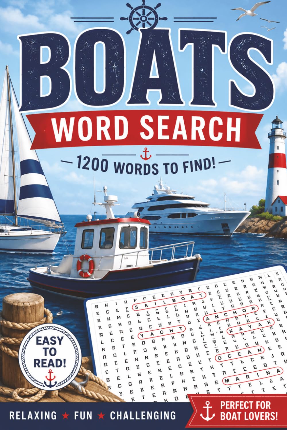 Boats Word Search - 100 puzzles - 1200 words - 6x9: Puzzle Book with 1200 Words - Easy to Read