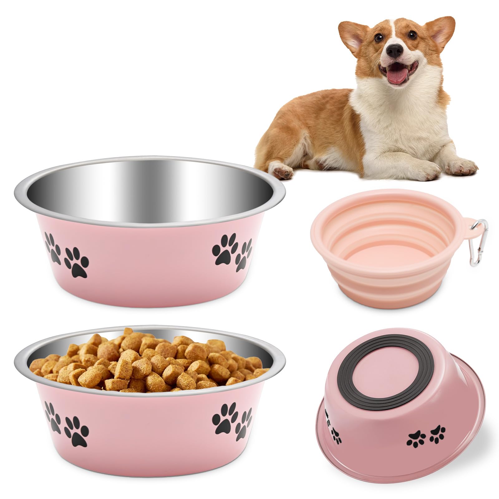 Stainless Steel Dog Bowls, Dog Food Water Bowls with Non Slip Bottom, Metal Pet Feeding Bowls for Small Medium Large Dogs, 860ML