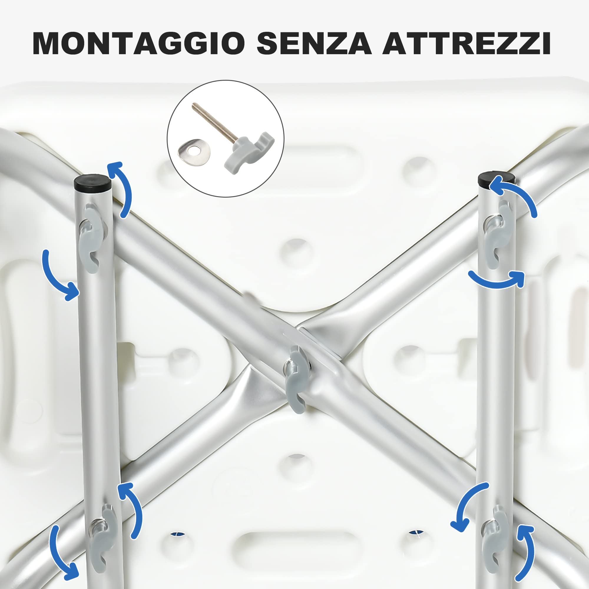 HOMCOM Sedia per Doccia per Anziani con Imbottitura e Altezza Regolabile, Sedile Doccia con Braccioli e Piedini a Ventosa