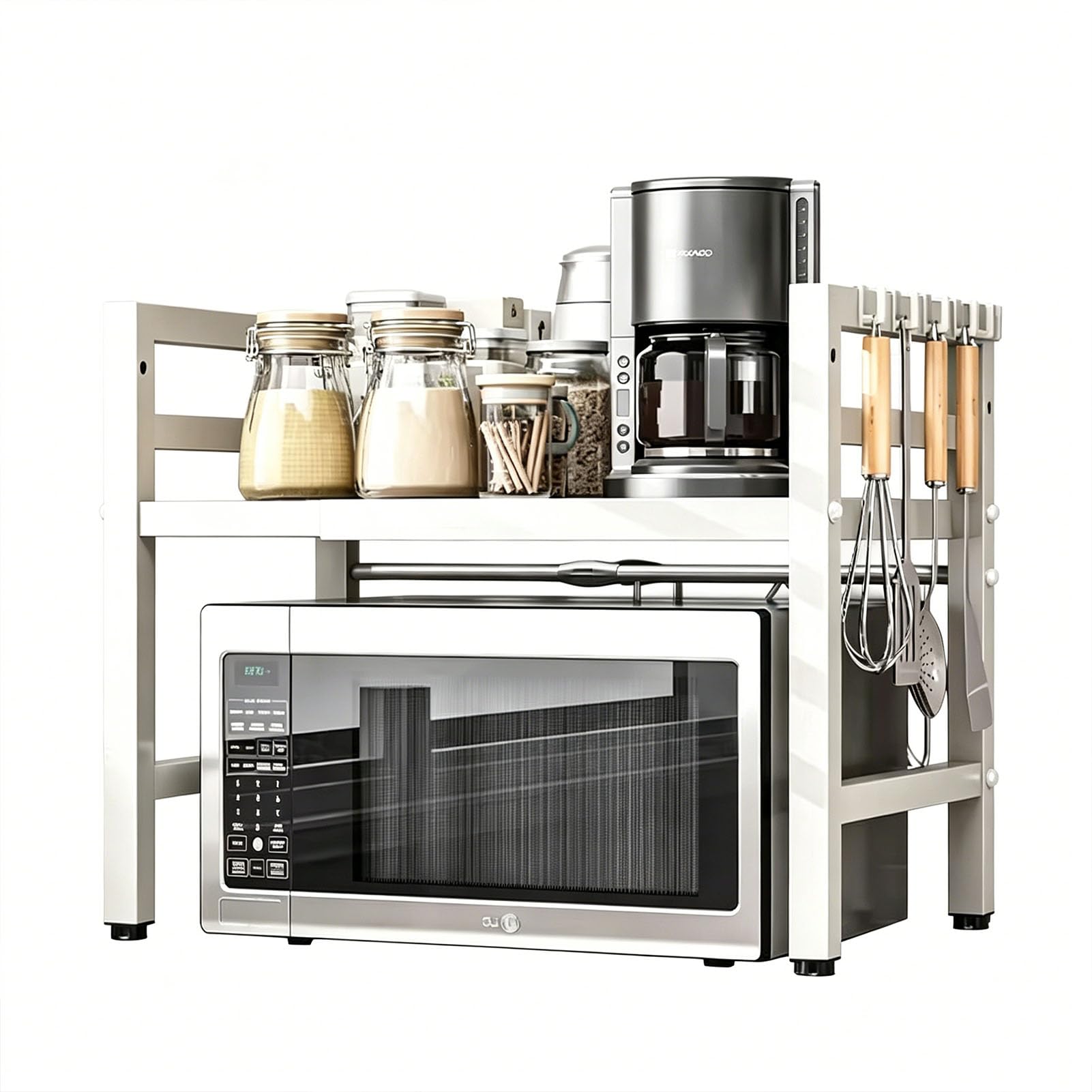 TBATM Microwave Oven Stand 2 Tier Kitchen Countertop Organizer, Kitchen Counter Organizer Shelf Stand,Pot Pan Grill Storage Racks, Space Saving,White,2 Tier
