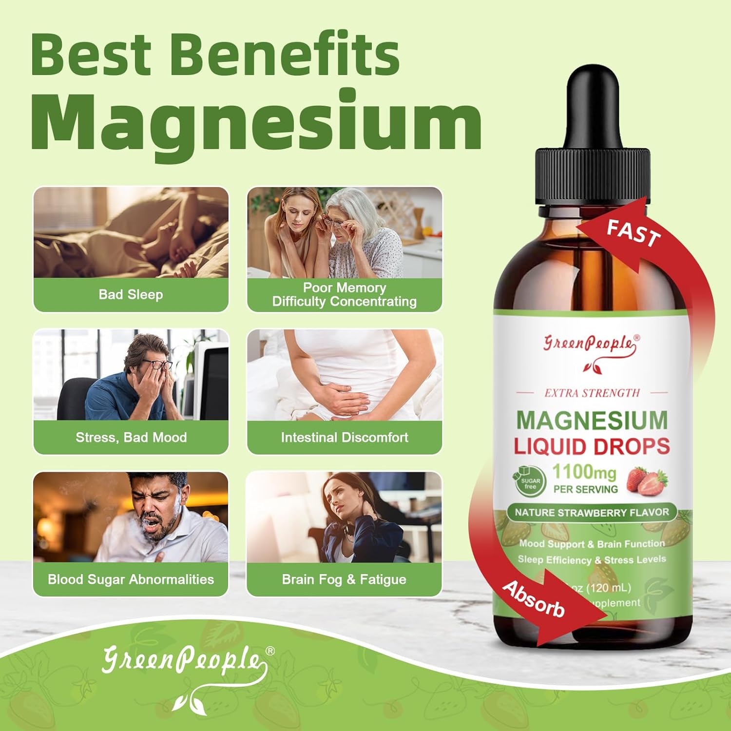 GREENPEOPLE Magnesium Glycinate Liquid Drop - 17-in-1 4Fl. Oz Triple Magnesium Complex Supplement with Glycinate 400mg & Citrate 500mg Taurate/L-Theanine for Calm Mood/Muscle/Sleep,Strawberry Flavor - Image 5