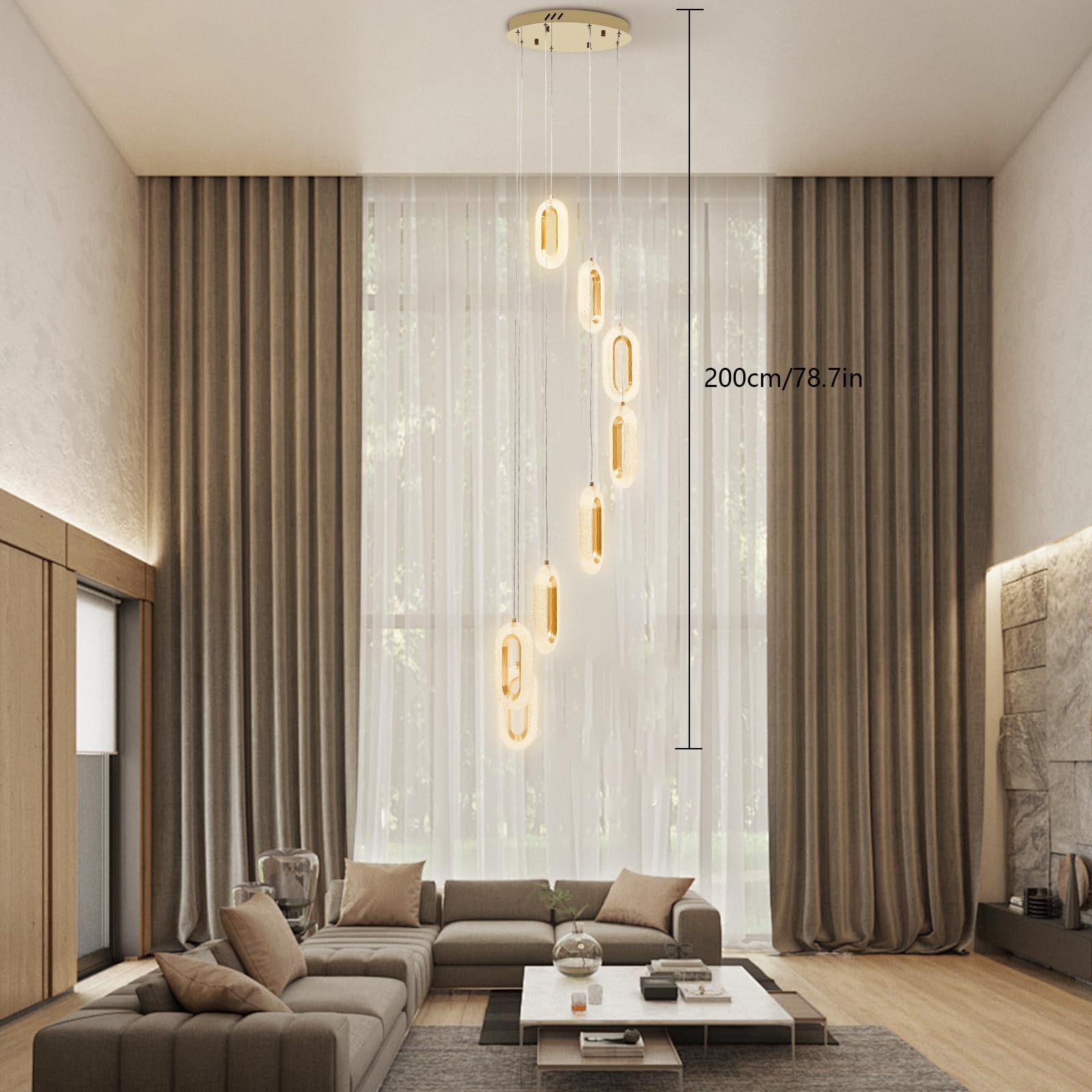 Moderne 8-Ring LED Pendelleuchte Deckenleuchte Deckenlampe Kronleuchter mit Fernbedienung Einstellbare Helligkeit 35W 3850lm für Wohnzimmer Büro Flur Esszimmer