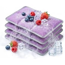 TJE Ice Packs for Lunch Boxes & Coolers - Slim Reusable Space Saving Cooler Ice Packs, Water Absorption 7"x4"x0.7" - Purple, Cooler for Picnic, Sports & Camping 4 Pack