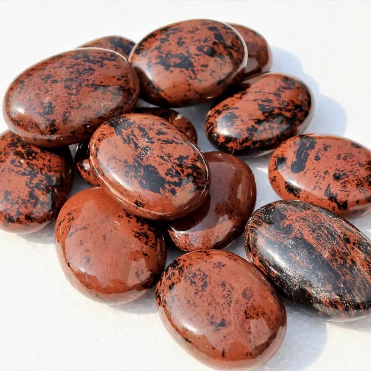 3pc Mahogany Obsidian Oval Worry Stone,Palm Pocket Energy Stone, Healing Crystal Indoor Fountain Stones Massage Energy Anxiety Relief Items – Worry Stones for Stress Relief Gifts