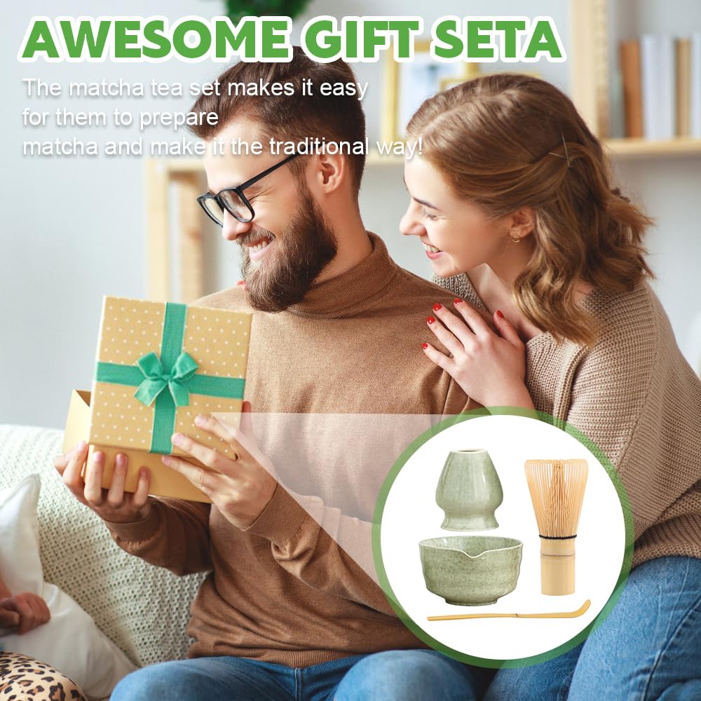 Kit Matcha Complet Hojalis - Lot De 4 Fouets Bambou, Bol Céramique, Cuillère Et Agitateur - Cérémonie Thé Vert Authentique