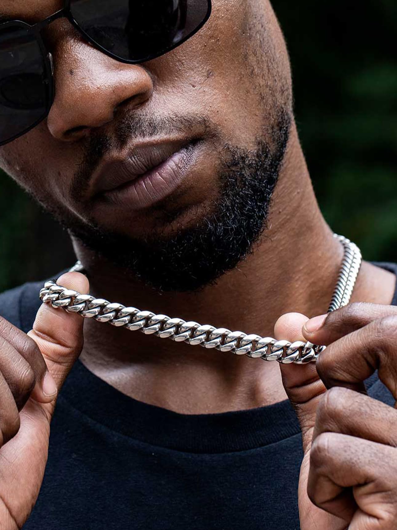Bestyle Collana Uomo Donna a Catena Cubana Miami in Acciaio Inossidabile 5/7/8/12MM, Grossa Robusta Colore Argento/Oro/Nero, Lunghezza 46–76CM Stile Hip Hop Punk
