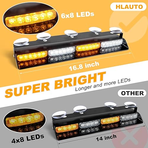Miniatura 2 de Luces estroboscópicas de emergencia 604N con controlador 2 x 16.8 pulgadas luz de seguridad blanca ámbar con desmontable, 48 LED de seguridad