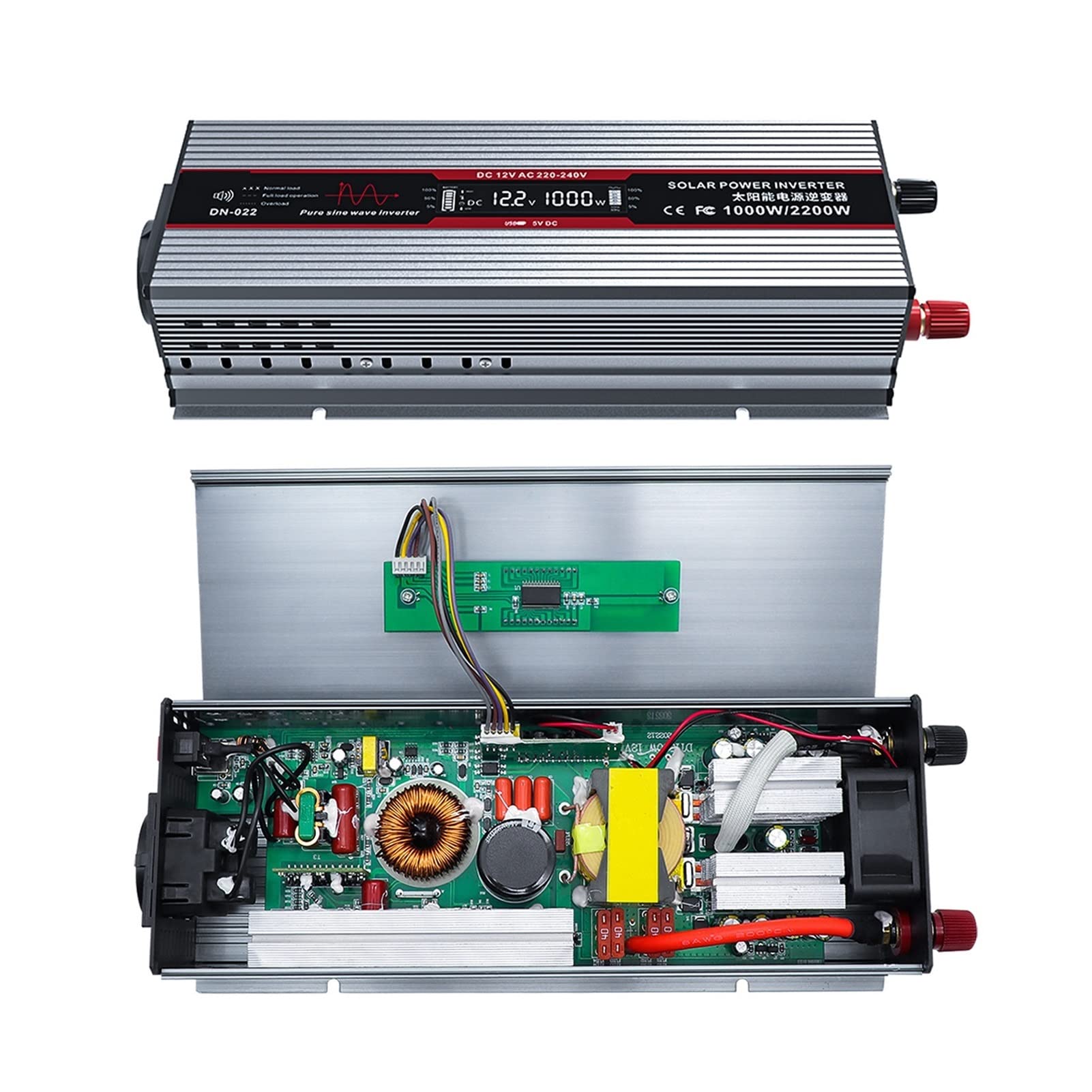 Przetwornica Napięcia, Przetwornica czystej fali sinusoidalnej 1000W przetwornica napięcia 12V czysta sinusoida moc szczytowa 2200W 50HZ samochodowa ma USB(Inverter Black)