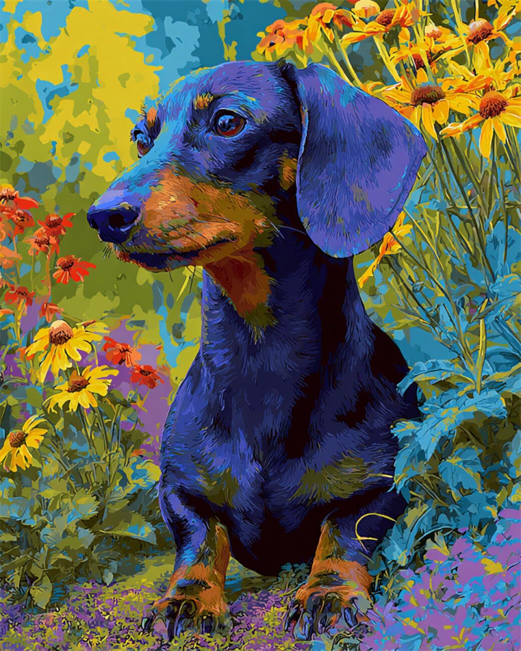 RKFLGEW DIY Bead Embroidery Kit Flowers and Dachshunds 30x40cm