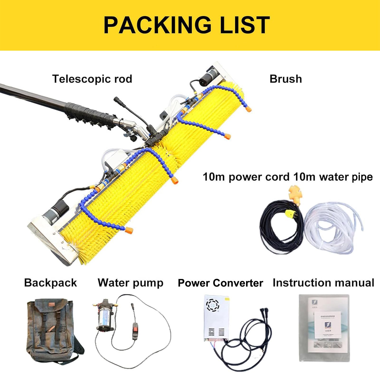 Kit di spazzole per la Pulizia di Pannelli solari - Asta telescopica da 4 m con Spazzola ad Acqua Larga 1,1 m per impianti fotovoltaici elettrici - Strumento efficiente p
