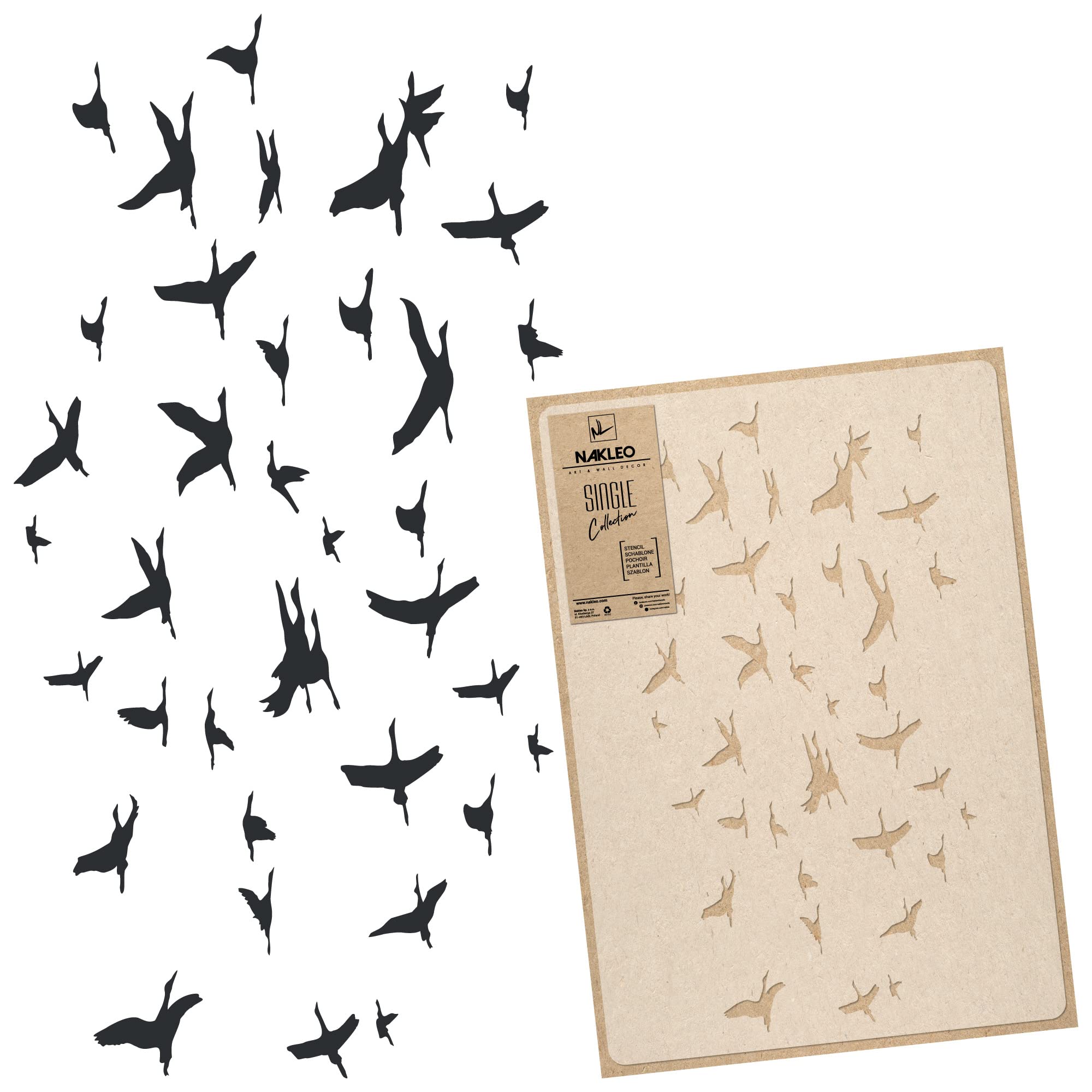 NAKLEO Large Wall Painting Stencil 59x95 cm, Flock of Cranes Silhouette Pattern, Reusable Plastic Template
