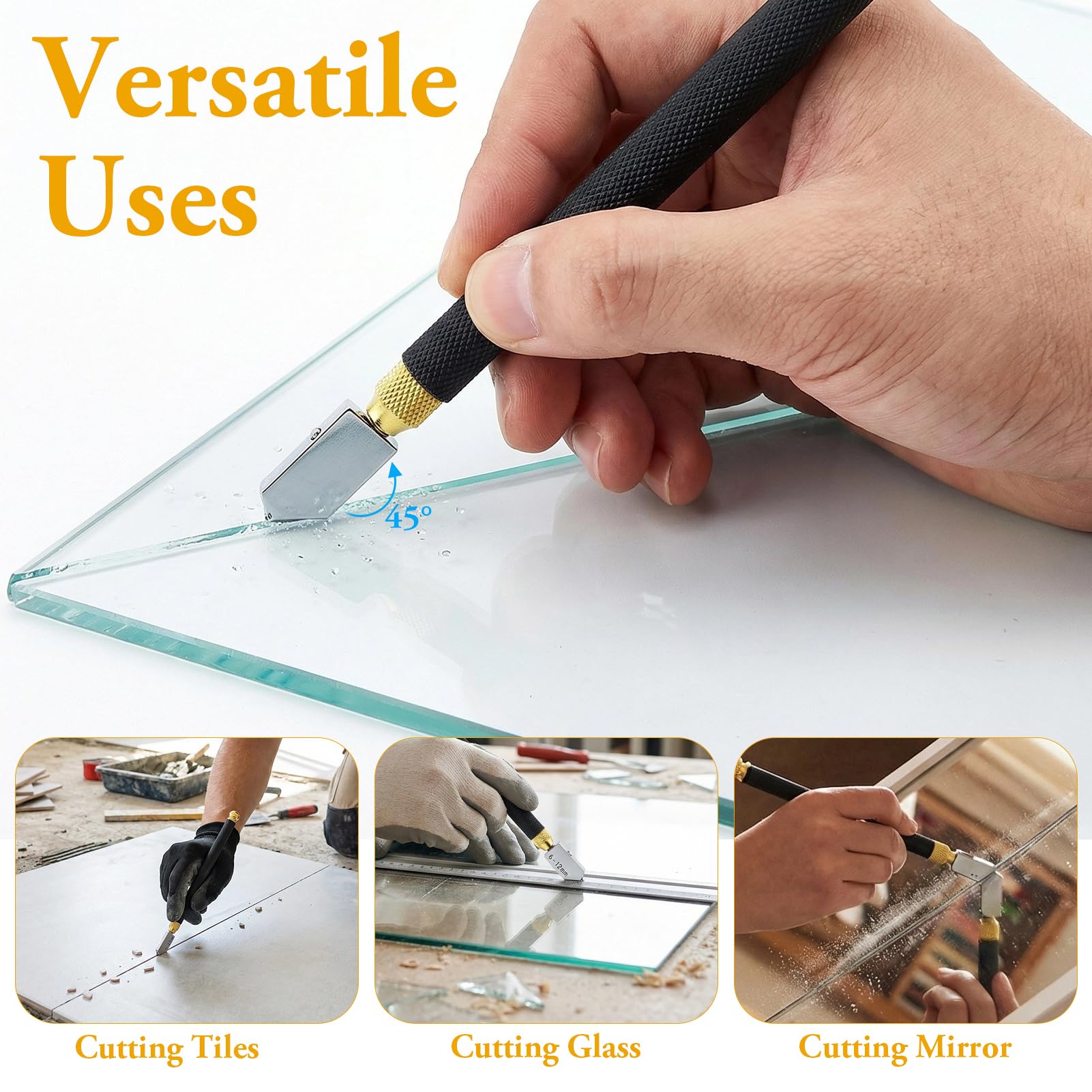 Tagliavetro per vetro spesso, 2 mm a 20 mm, taglia vetro a mano, tagliavetro professionale, per specchi, piastrelle, finestre, vetrate, taglio domestico, progetti fai da te
