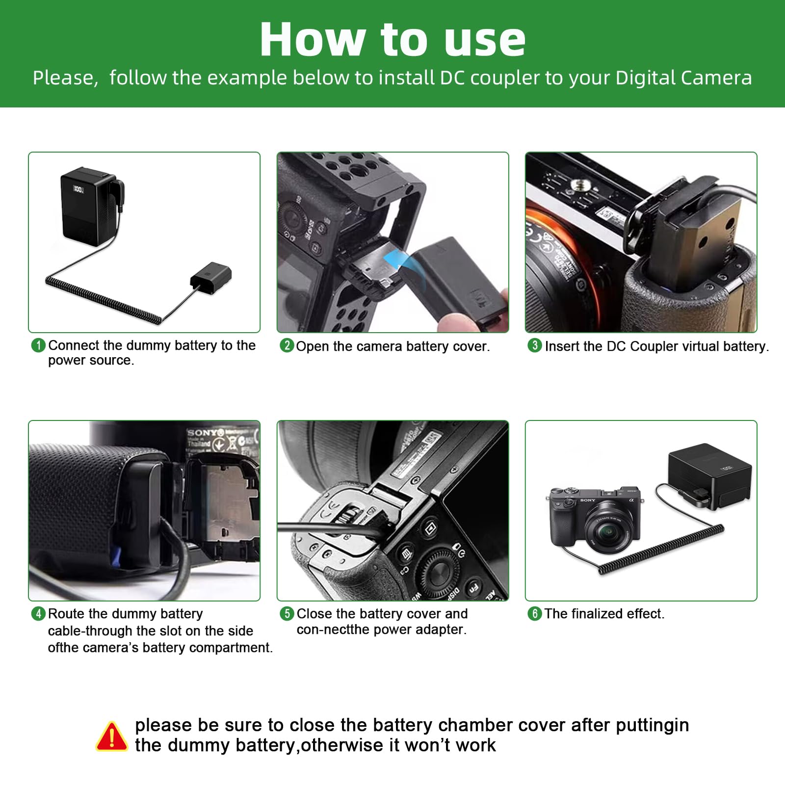 Cable de batería ficticia D-Tap a NP-FW50 para batería con Montura en V, Compatible con Las cámaras Sony Alpha ZV-E10, A7, A7II, A7RII, A7S, A7SII, A6000, A6100, A6300, A6400, A6500, A5000