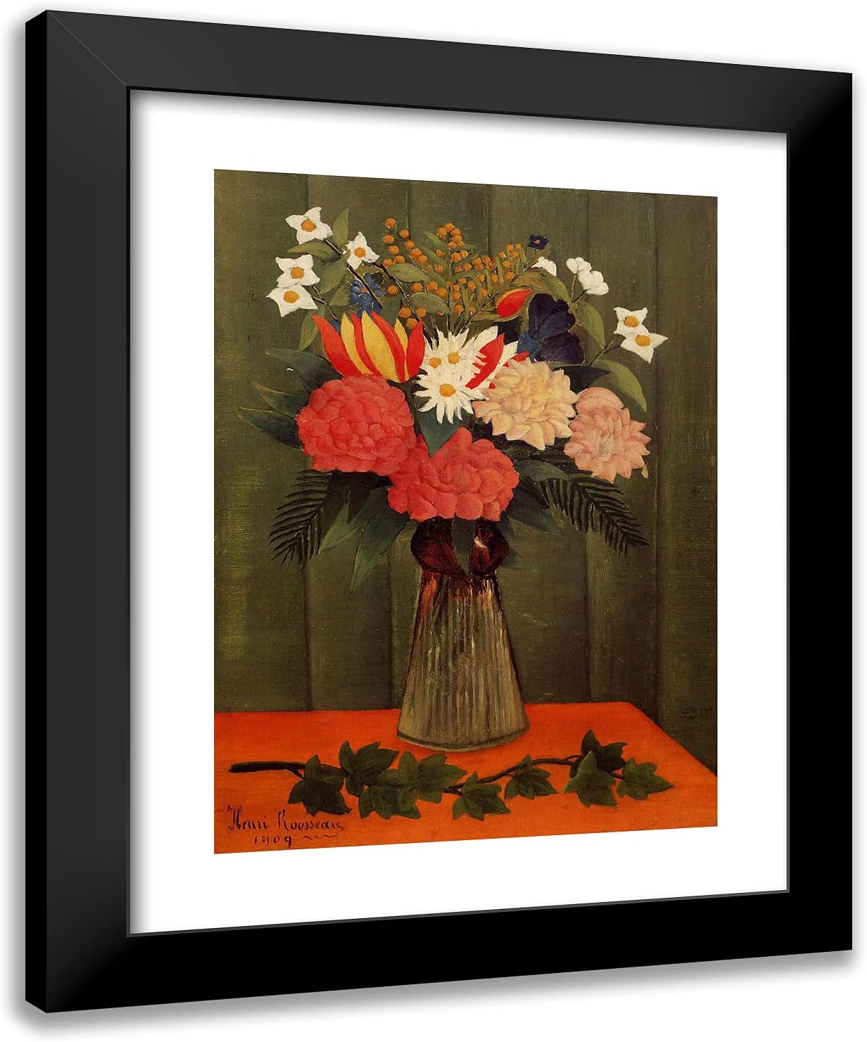 ArtDirect Rousseau, Henri 20x24 Gold Ornate Framed Art Print with Double Matting Titled: Bouquet of Flowers l