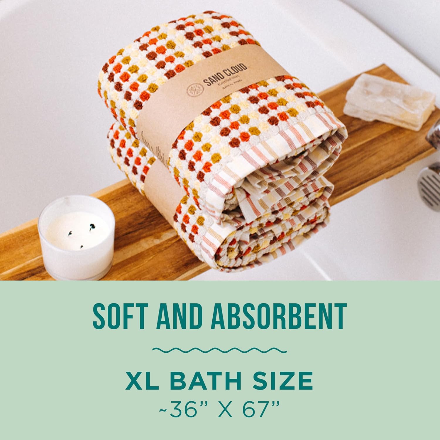 Sand Cloud Turkish Bath Towels for Bathroom, Set of 2 (Taupe Stripe Polka Dot, Extra Large) - Soft Linen Turkish Organic Cotton is Luxurious & Absorbent - Premium Shower & Bathroom Towels Dry Faster - Image 3