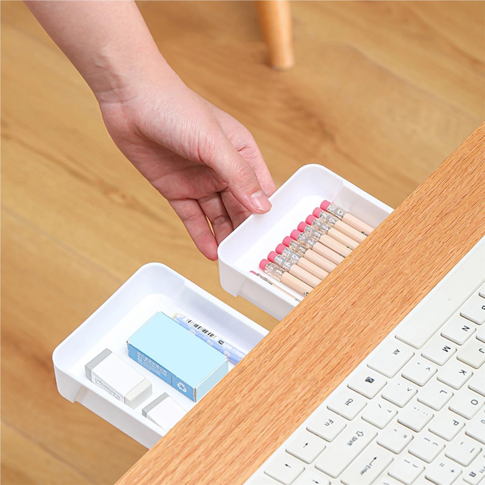 Organizer for cassetti sotto la scrivania in plastica | Nero Bianco Piccolo e: for l'home office e la cucina(Black L)