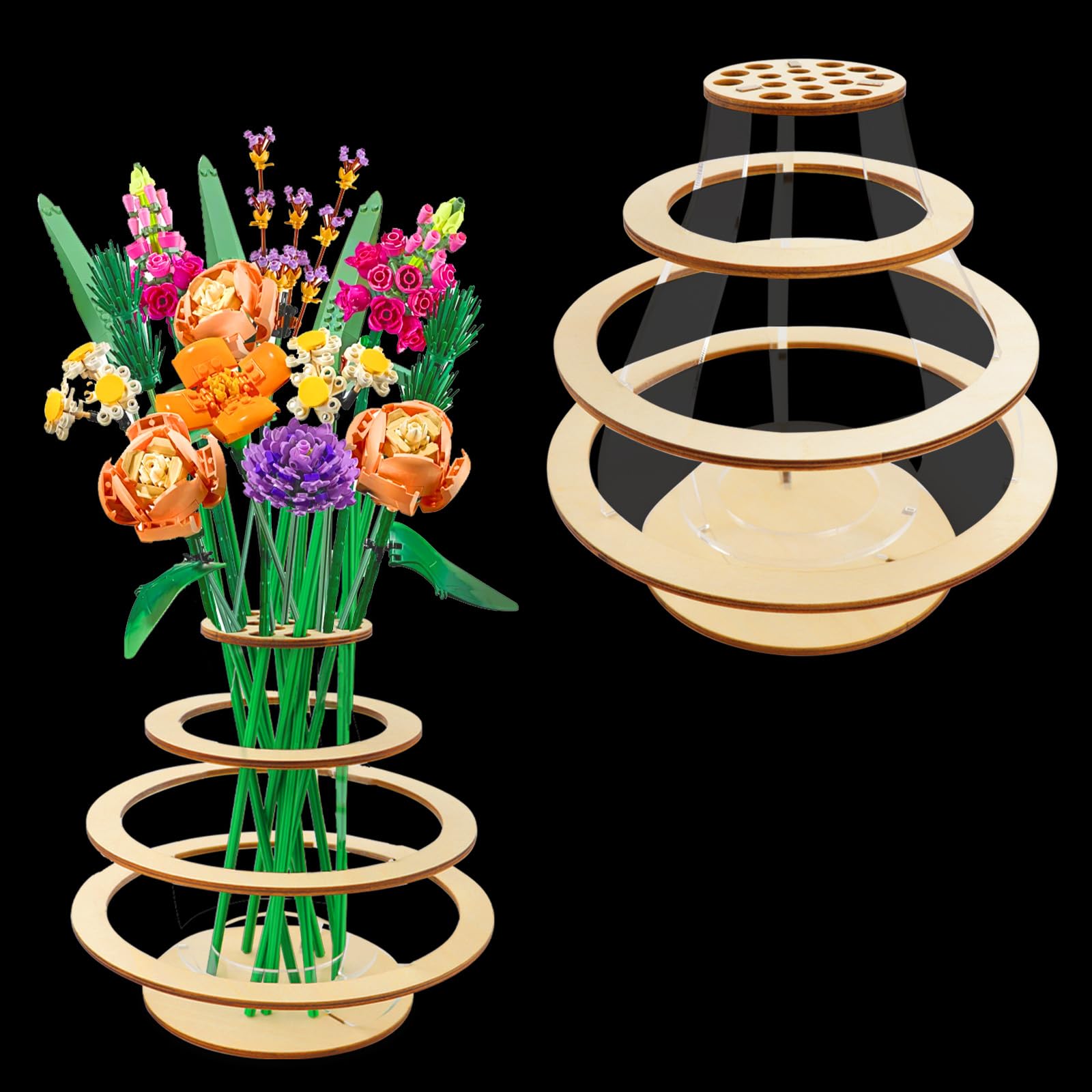 Floating Ring Vase for Lego Flower Bouquet Building Set, Display Stand for Roses, Cherry Blossom, Sunflower, Tulips, Daffodils, Lotus - Gift for Lego Flower Lover