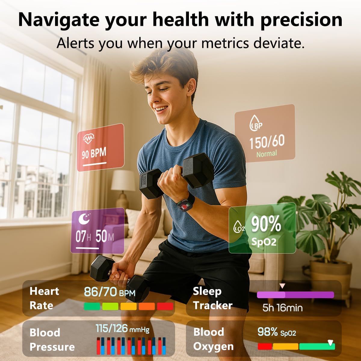 MorePro Smart Watch (Answer/Make Call), 1.83” Health Fitness Watch with Heart Rate, Blood Pressure,SpO2 and Sleep Monitor, 100+ Sports Modes, IP68 Waterproof Fitness Tracker for Men Women - Image 3