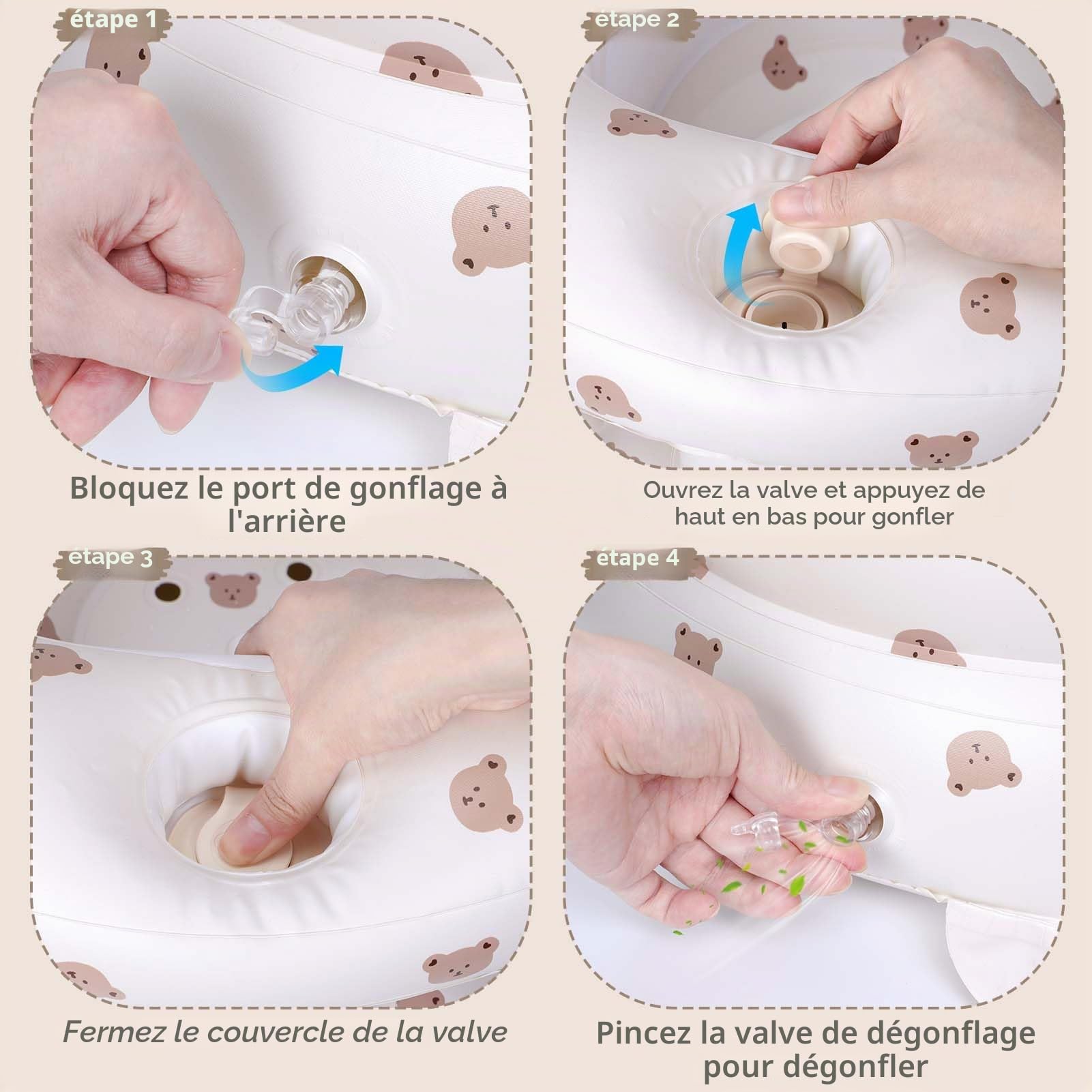 Siège Gonflable Bébé avec Pompe Intégrée Portable 3+ Mois Voyage Repas Camping