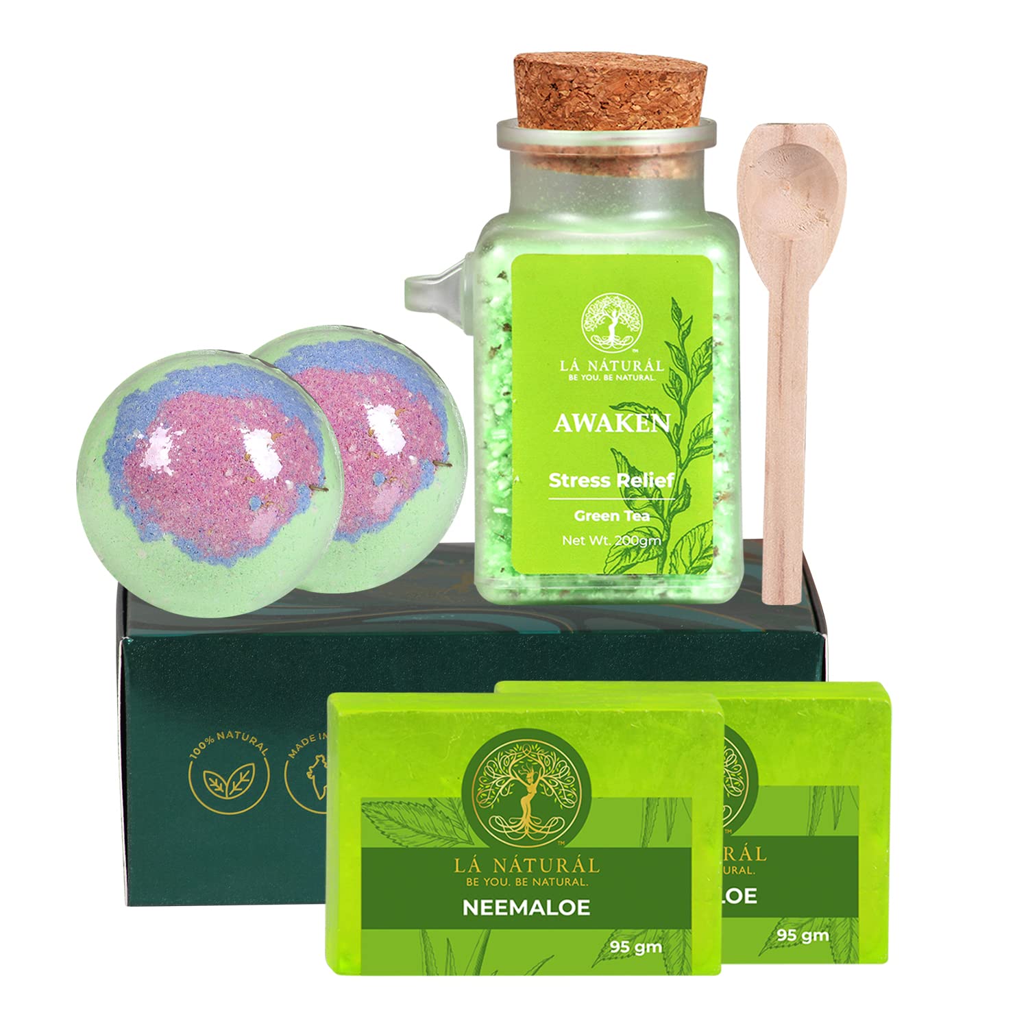 Handmade Tea Tree Bath Set, 2_Neem Aloe Soap, 1_Salt, 2_Bombs | Relaxing, Natural and Cleansing Combo | Men and Women |SLS, SLES and Paraben free-image-48