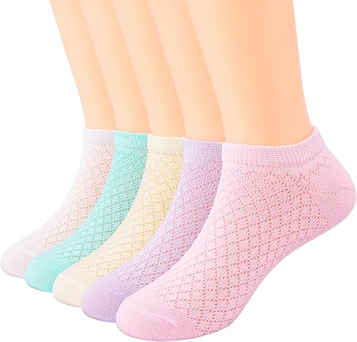 Miniatura 7 de Looching Paquete de 5 calcetines delgados de malla para bebés, niñas y niños, de algodón, color blanco, calcetines de tobillo invisibles 1-8T